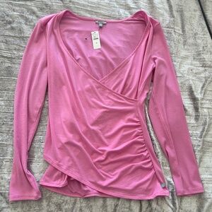 T by Talbots RIBBED WRAP FRONT TOP